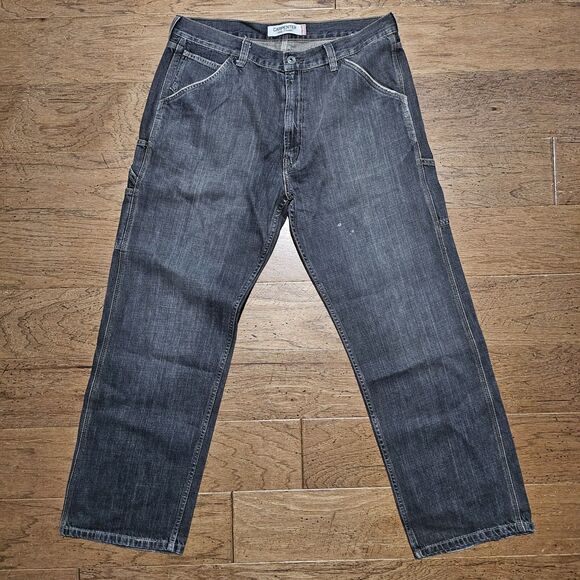 VTG Levi's Carpenter Jeans Men 38x32 Loose Straight Black Denim Pants Y2K Baggy - Picture 1 of 11